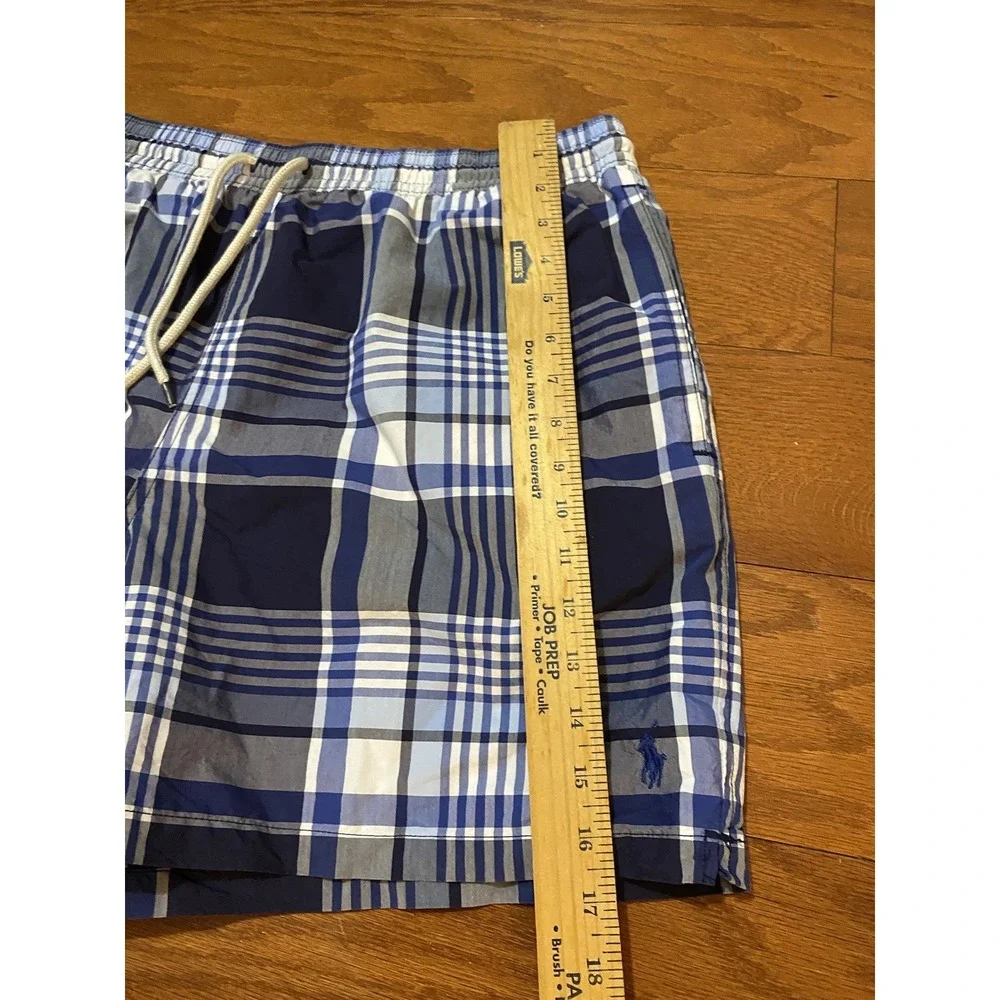 Vintage Polo Ralph Lauren Swim‎ Trunks Mens 2XL Blue Plaid Lined Drawstring